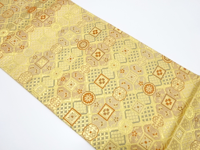 菱に花・古典柄織り出し袋帯